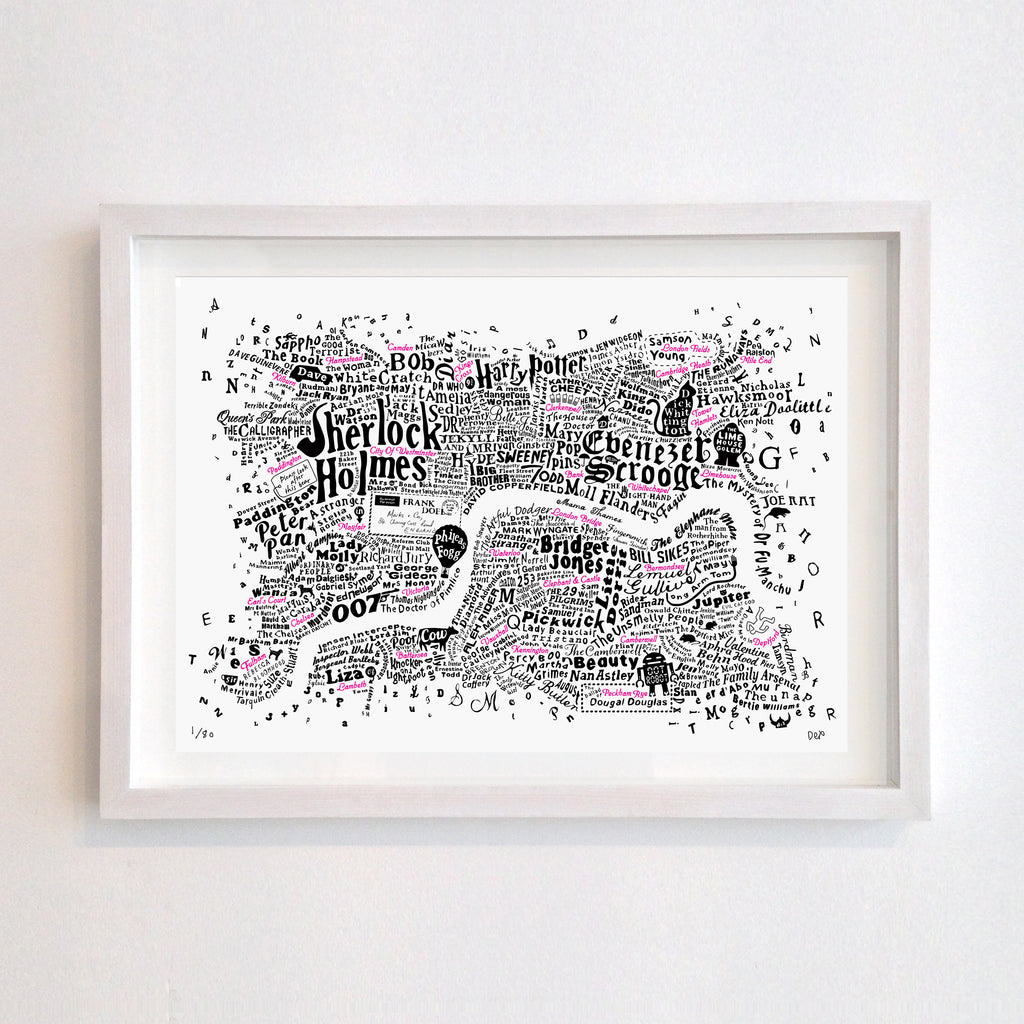 Literary Central London Map (Black and Fluoro Red Screenprint)