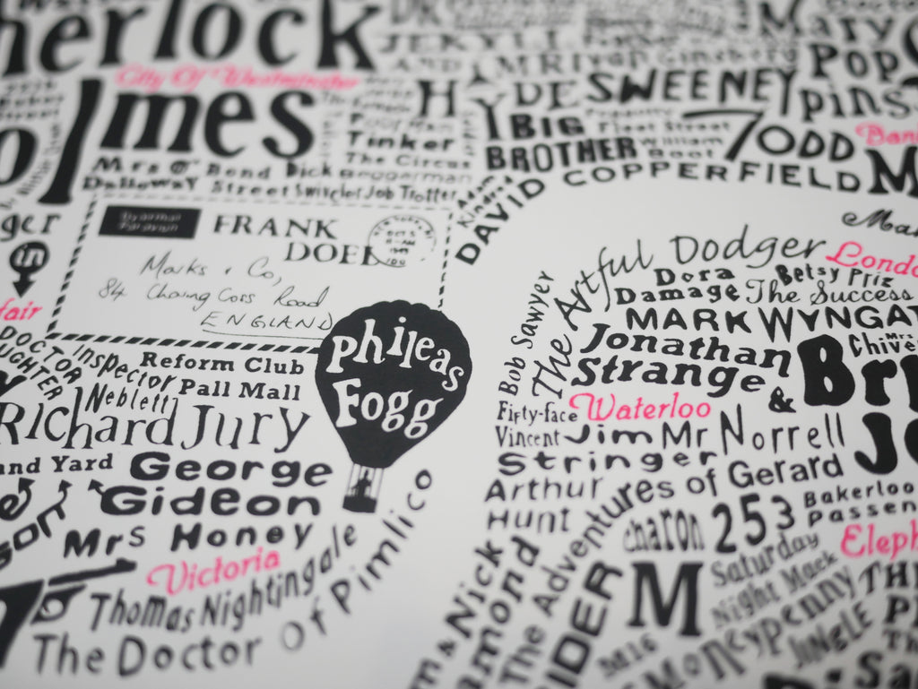 Literary Central London Map (Black and Fluoro Red Screenprint)