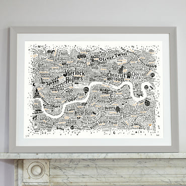 Literary London Map (White, Black and Gold)