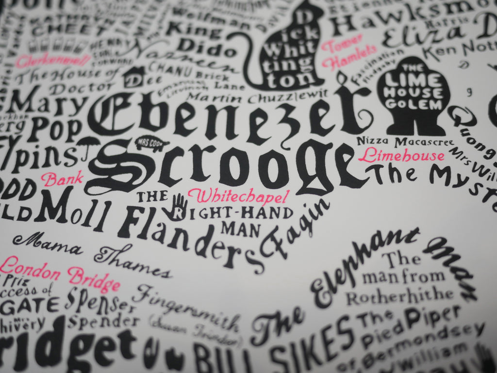 Literary Central London Map (Black and Fluoro Red Screenprint)