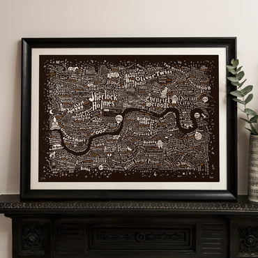 Literary London Map (Bronze & White on Brown Plike)